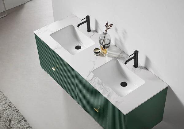 BARCELONA 60" FOREST GREEN WITH WHITE COUNTERTOP BATHROOM VANITY