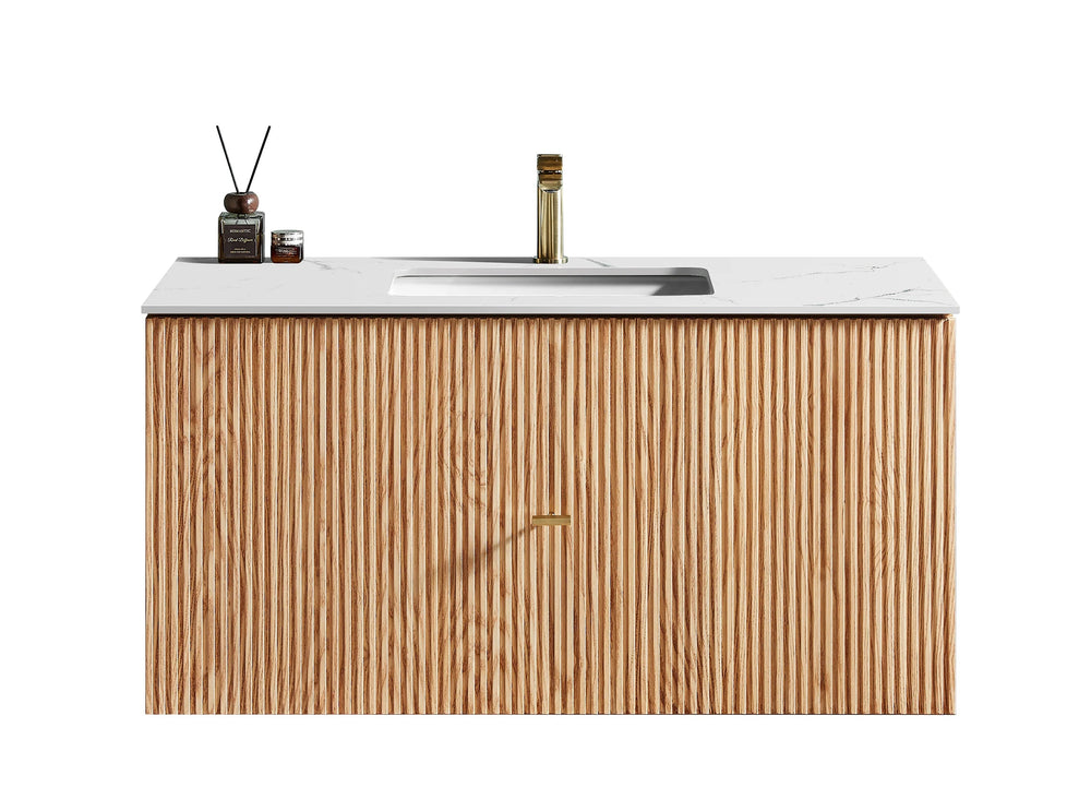 BARCELONA 42" NATURAL OAK WITH WHITE COUNTERTOP BATHROOM VANITY