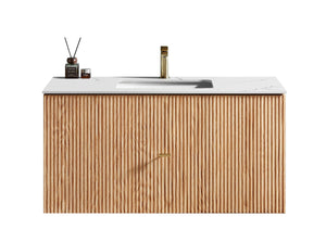 BARCELONA 42" NATURAL OAK WITH WHITE COUNTERTOP BATHROOM VANITY