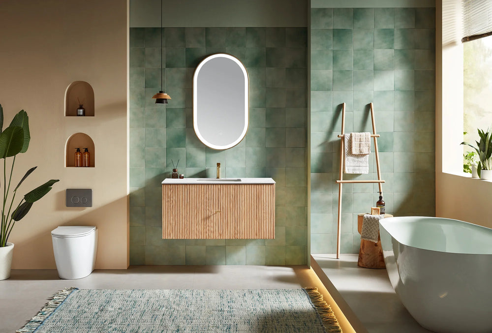 BARCELONA 42" NATURAL OAK WITH WHITE COUNTERTOP BATHROOM VANITY