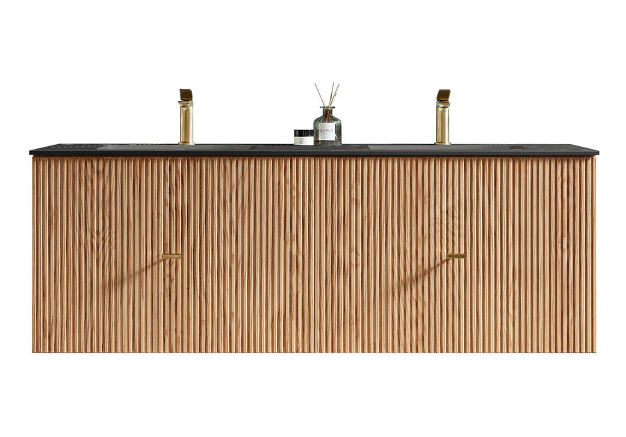 BARCELONA 60" NATURAL OAK WITH BLACK COUNTERTOP BATHROOM VANITY
