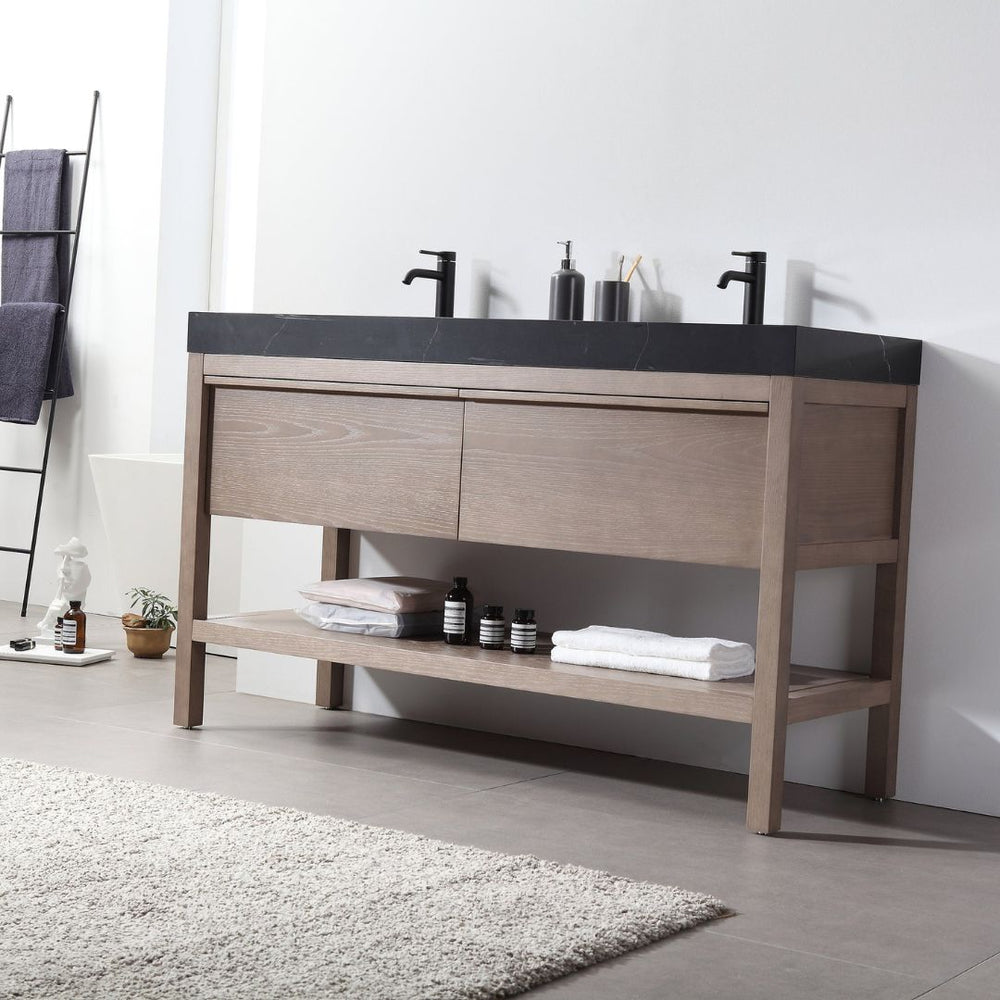 BIBURY 60” CHESTNUT OAK BATHROOM VANITY