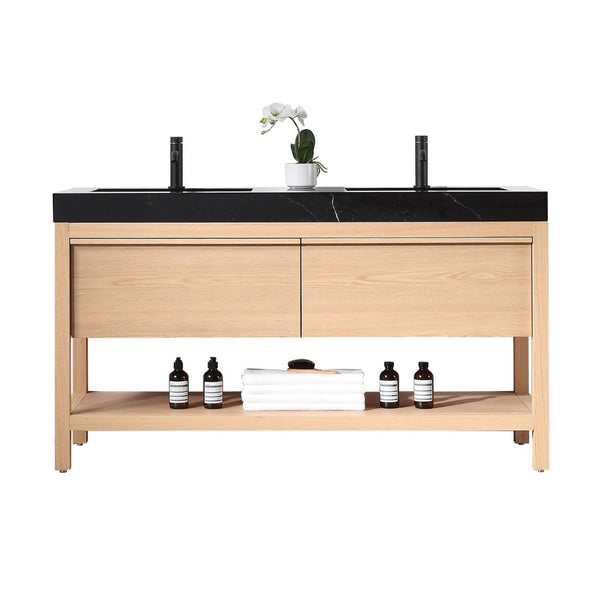 BIBURY 60” WHITEWASH OAK BATHROOM VANITY