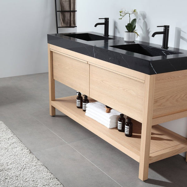 BIBURY 60” WHITEWASH OAK BATHROOM VANITY