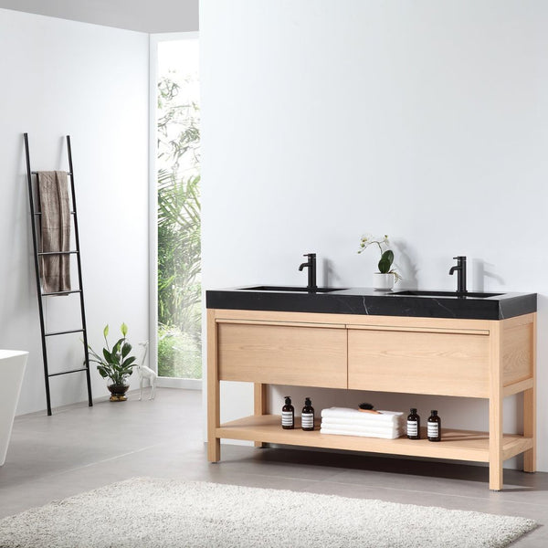 BIBURY 72" WHITEWASH OAK BATHROOM VANITY
