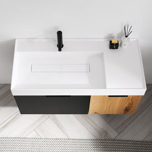 LUGANO 42” MATTE BLACK GLASS/MAPLE BATHROOM VANITY