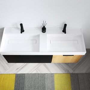 LUGANO 55” MATTE BLACK GLASS/MAPLE BATHROOM VANITY