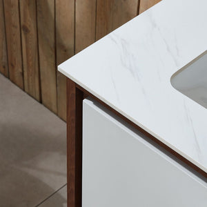 LYON 60” BEIGE/WALNUT WITH WHITE COUNTERTOP BATHROOM VANITY