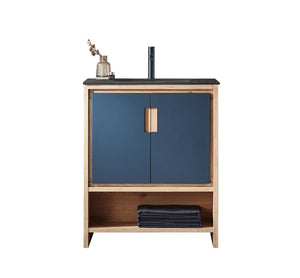 LYON 30” BLACK OF NIGHT/MAPLE WITH BLACK COUNTERTOP BATHROOM VANITY