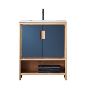LYON 30” BLACK OF NIGHT/MAPLE WITH WHITE COUNTERTOP BATHROOM VANITY