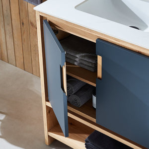 LYON 30” BLACK OF NIGHT/MAPLE WITH WHITE COUNTERTOP BATHROOM VANITY