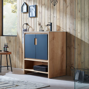 LYON 30” BLACK OF NIGHT/MAPLE WITH WHITE COUNTERTOP BATHROOM VANITY