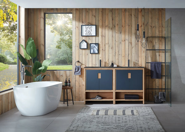LYON 60” BLACK OF NIGHT/MAPLE WITH BLACK COUNTERTOP BATHROOM VANITY