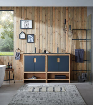 LYON 60” BLACK OF NIGHT/MAPLE WITH BLACK COUNTERTOP BATHROOM VANITY