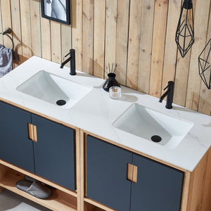 LYON 60” BLACK OF NIGHT/MAPLE WITH WHITE COUNTERTOP BATHROOM VANITY
