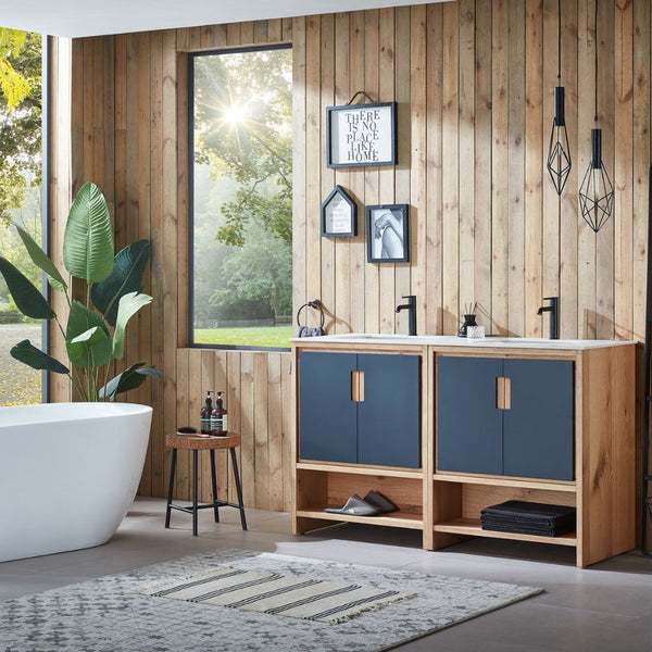LYON 60” BLACK OF NIGHT/MAPLE WITH WHITE COUNTERTOP BATHROOM VANITY