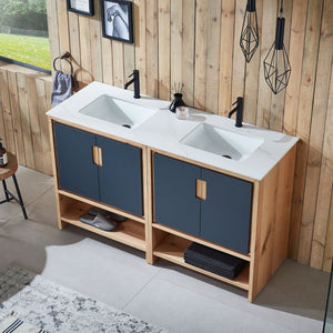 LYON 60” BLACK OF NIGHT/MAPLE WITH WHITE COUNTERTOP BATHROOM VANITY