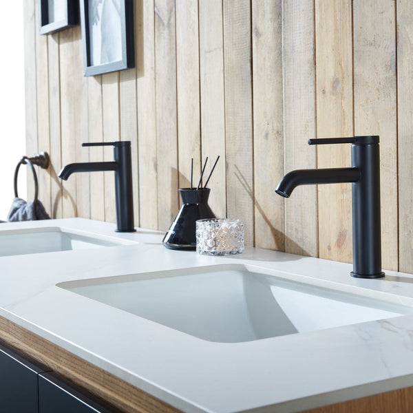 LYON 60” BLACK OF NIGHT/MAPLE WITH WHITE COUNTERTOP BATHROOM VANITY