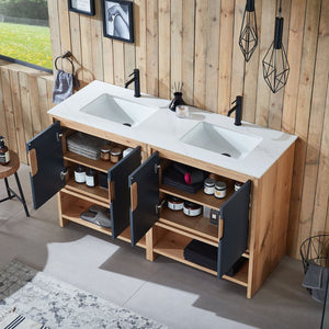 LYON 60” BLACK OF NIGHT/MAPLE WITH WHITE COUNTERTOP BATHROOM VANITY