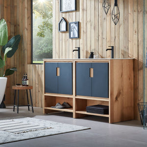 LYON 60” BLACK OF NIGHT/MAPLE WITH WHITE COUNTERTOP BATHROOM VANITY