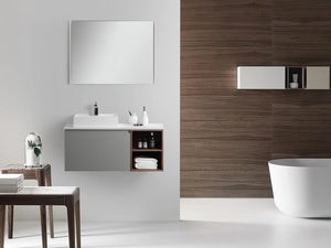 MANAROLA 42” LIGHT GRAY AND WALNUT WALL MOUNT MODERN BATHROOM VANITY
