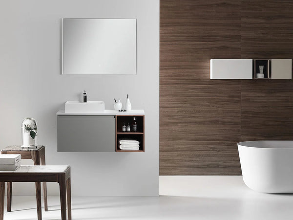 MANAROLA 42” LIGHT GRAY AND WALNUT WALL MOUNT MODERN BATHROOM VANITY