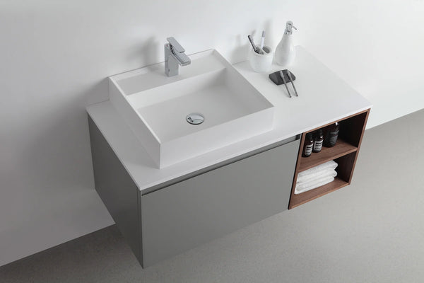 MANAROLA 42” LIGHT GRAY AND WALNUT WALL MOUNT MODERN BATHROOM VANITY