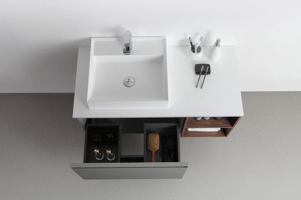 MANAROLA 42” LIGHT GRAY AND WALNUT WALL MOUNT MODERN BATHROOM VANITY