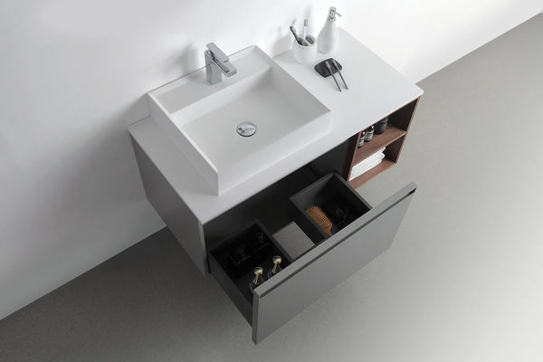 MANAROLA 42” LIGHT GRAY AND WALNUT WALL MOUNT MODERN BATHROOM VANITY
