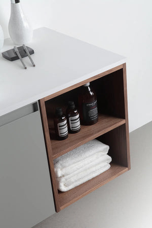 MANAROLA 42” LIGHT GRAY AND WALNUT WALL MOUNT MODERN BATHROOM VANITY