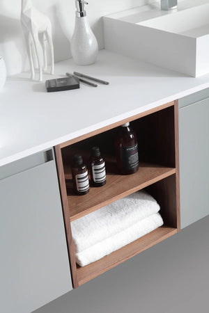 MANAROLA 72" LIGHT GRAY AND WALNUT BATHROOM VANITY