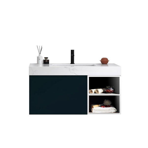 MANAROLA 42” MATTE BLACK + WHITE BATHROOM VANITY