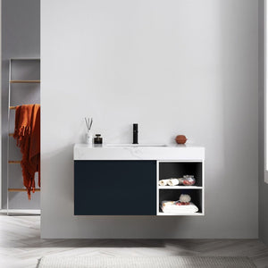 MANAROLA 42” MATTE BLACK + WHITE BATHROOM VANITY