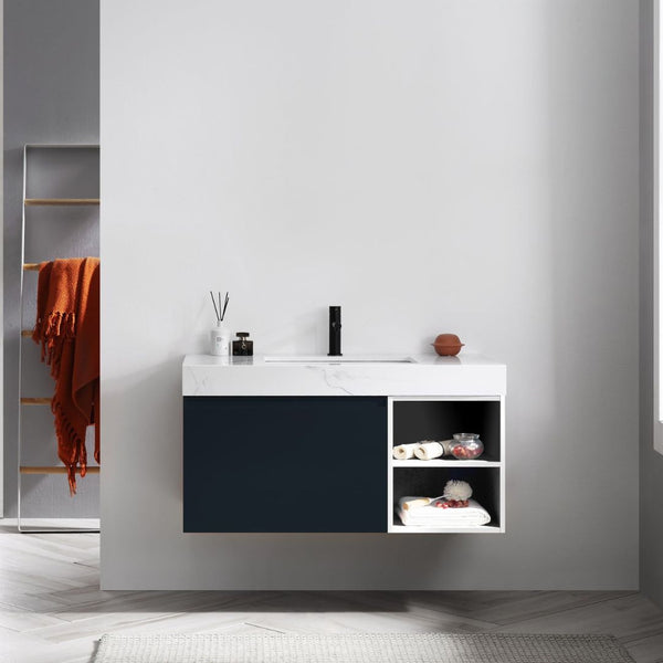 MANAROLA 42” MATTE BLACK + WHITE BATHROOM VANITY