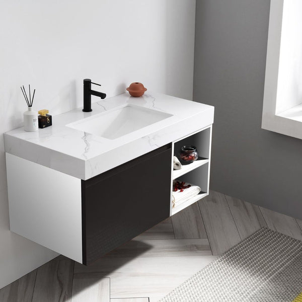 MANAROLA 42” MATTE BLACK + WHITE BATHROOM VANITY