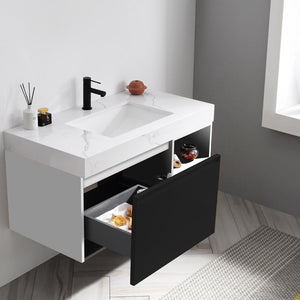 MANAROLA 42” MATTE BLACK + WHITE BATHROOM VANITY