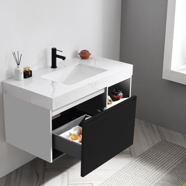 MANAROLA 42” MATTE BLACK + WHITE BATHROOM VANITY