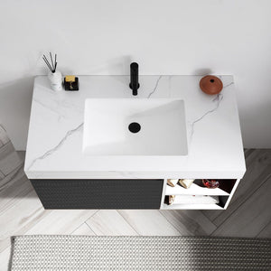 MANAROLA 42” MATTE BLACK + WHITE BATHROOM VANITY