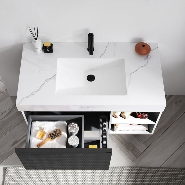 MANAROLA 42” MATTE BLACK + WHITE BATHROOM VANITY