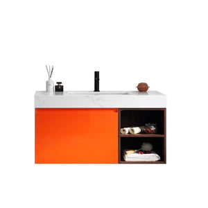 MANAROLA 42” RED AMBER + DARK WALNUT BATHROOM VANITY