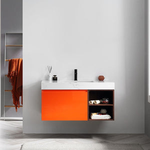 MANAROLA 42” RED AMBER + DARK WALNUT BATHROOM VANITY