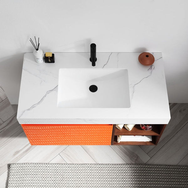 MANAROLA 42” RED AMBER + DARK WALNUT BATHROOM VANITY