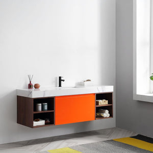MANAROLA 60” RED AMBER + DARK WALNUT BATHROOM VANITY