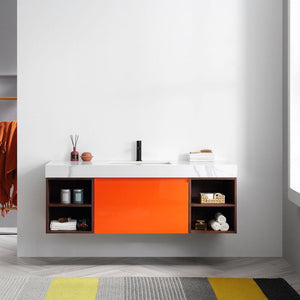 MANAROLA 60” RED AMBER + DARK WALNUT BATHROOM VANITY