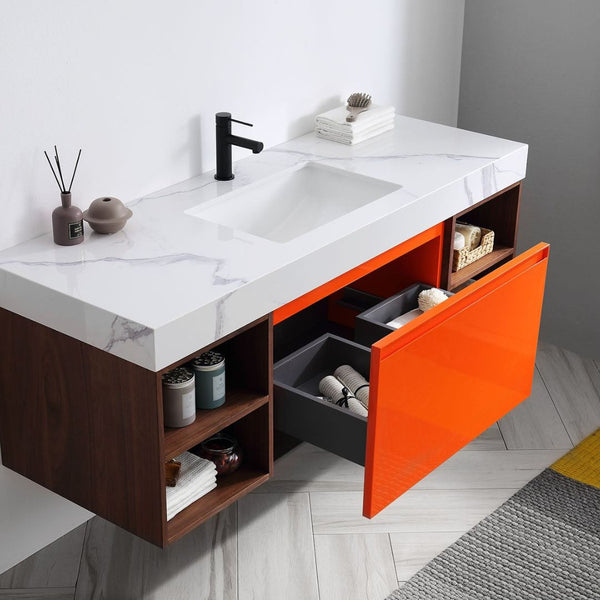 MANAROLA 60” RED AMBER + DARK WALNUT BATHROOM VANITY