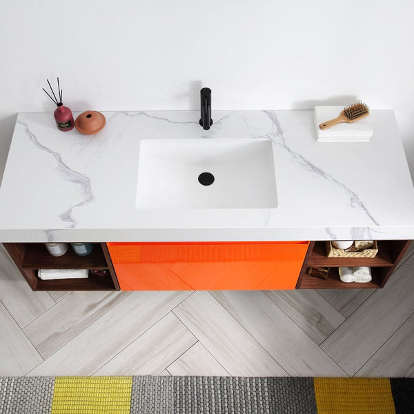 MANAROLA 60” RED AMBER + DARK WALNUT BATHROOM VANITY