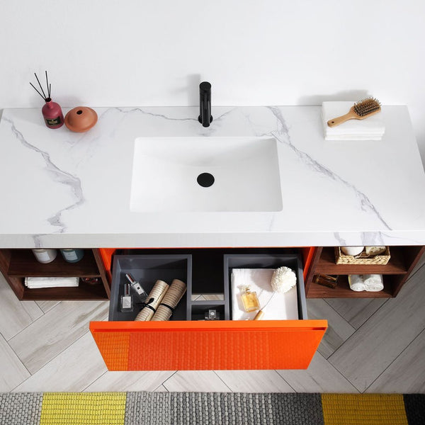 MANAROLA 60” RED AMBER + DARK WALNUT BATHROOM VANITY