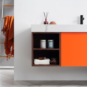 MANAROLA 60” RED AMBER + DARK WALNUT BATHROOM VANITY