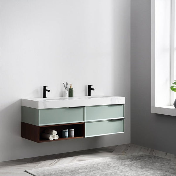 MARFA 60” ALOE GREEN/WALNUT BATHROOM VANITY