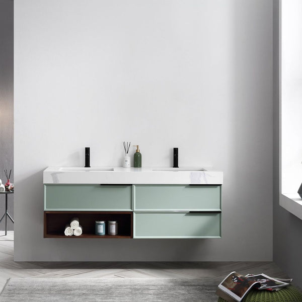 MARFA 60” ALOE GREEN/WALNUT BATHROOM VANITY
